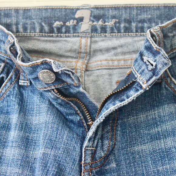 7 For All Mankind Blue Bootcut Medium Wash Denim Jeans with Pink Rhinestone 26 - Picture 9 of 11